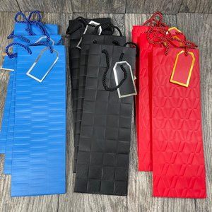 New Paper Wine Gift Bags Bundle (9) Pieces Red Black Blue Embossed Textured